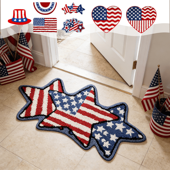 CuiLiyq 4th of July Patriotic Bathroom Mat, Patriotic American Flag Pattern Plush Carpet for Bathroom Entryway Door, Soft and Absorbent Rug for Independence Day Decor
