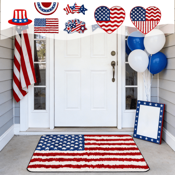 CuiLiyq 4th of July Patriotic Bathroom Mat, Patriotic American Flag Pattern Plush Carpet for Bathroom Entryway Door, Soft and Absorbent Rug for Independence Day Decor