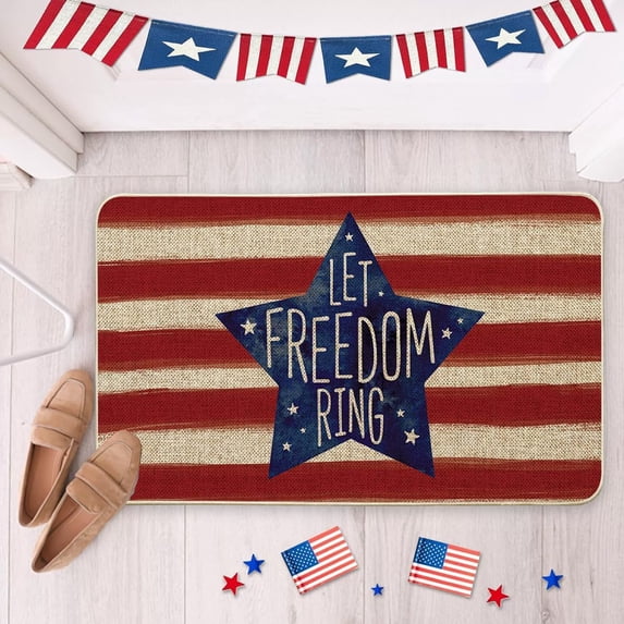 CuiLiyq 4th of July Patriotic Welcome Doormat, 23.6" x 15.7" America Stars Memorial Day Area Rug, Non-Slip Independence Day Floor Mat Switch Mat for Indoor Outdoor