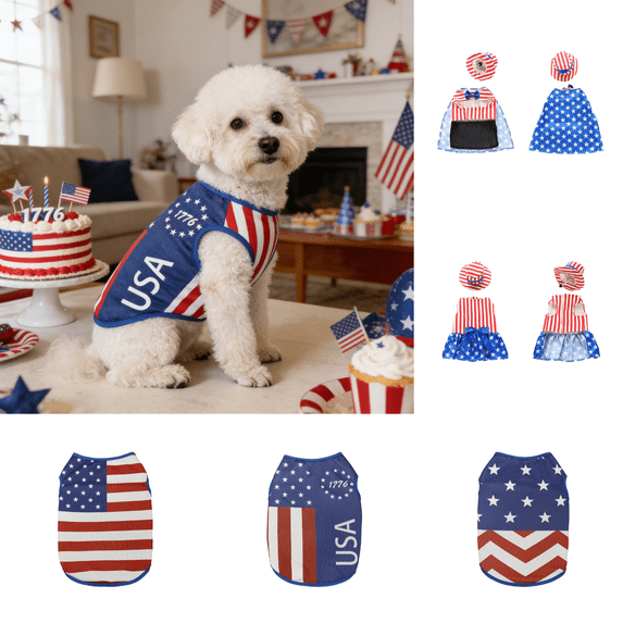 CuiLiyq 4th of July Red White and Blue Pet Vest, Independence Day Dog Cat Star Spangled Banner Print Vest, Patriotic Party Clothes for Small Medium Pets