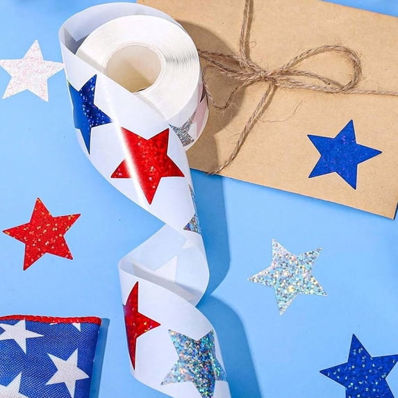 CuiLiyq 4th of July Stickers, 500 Pcs Patriotic Stickers, 1 Inch Self-Adhesive Red White and Blue Star Memorial Day Sticker Decals for Independence Day Veteran Party Supplies