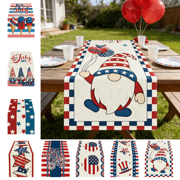 CuiLiyq 4th of July Table Runner Decorations, Patriotic USA Red White and Blue Stars Table Runner, Memorial Day Kitchen Dining Table Decoration for Home Party Decor, 35.4" x 13"