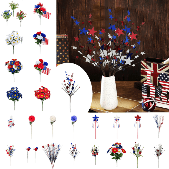 CuiLiyq 4th of July Artificial Berry Pick, Red White Blue Cutting Branch for Wreath Fireplace Vase Decor