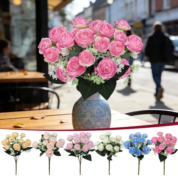 CuiLiyq 5 Fork 10 Head Camellia Rose Artificial Flowers, Silk Stems for Home Decor Vase Arrangement, Wedding Handheld Bouquet, Table Centerpiece (11.4 Inch, Hot Pink)