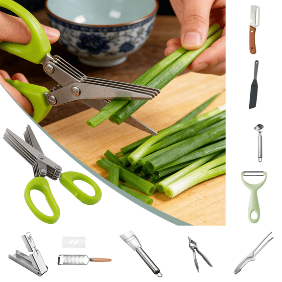 CuiLiyq 5-Layer Stainless Steel Herb Scissors, Multi-Blade Kitchen Shears for Cutting Scallions, Herbs and Seaweed, Home Cooking Tool