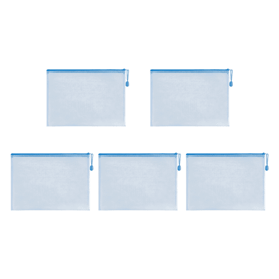 CuiLiyq 5 Pcs Mesh Zipper Pouch File Organizer, Waterproof Plastic Document Storage Bag for Stationery Travel Office Home, 13" x 9", Blue