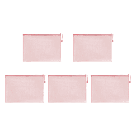 CuiLiyq 5 Pcs Mesh Zipper Pouch File Organizer, Waterproof Plastic Document Storage Bag for Stationery Travel Office Home, 13" x 9", Pink