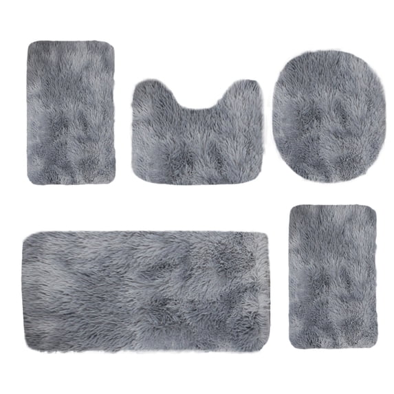 CuiLiyq 5 Piece Bathroom Rug Set, Bath Mat, Toilet Mats and Toilet Cover Rugs Sets, Soft Microfiber Bathtub Kitchen Mat, Water Absorption Rubber Non Slip Thick Machine Washable (Gray)