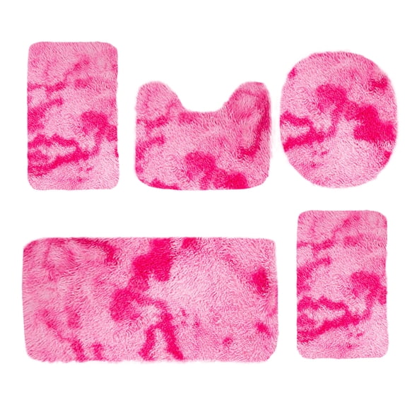 CuiLiyq 5 Piece Bathroom Rug Set, Bath Mat, Toilet Mats and Toilet Cover Rugs Sets, Soft Microfiber Bathtub Kitchen Mat, Water Absorption Rubber Non Slip Thick Machine Washable (Pink)