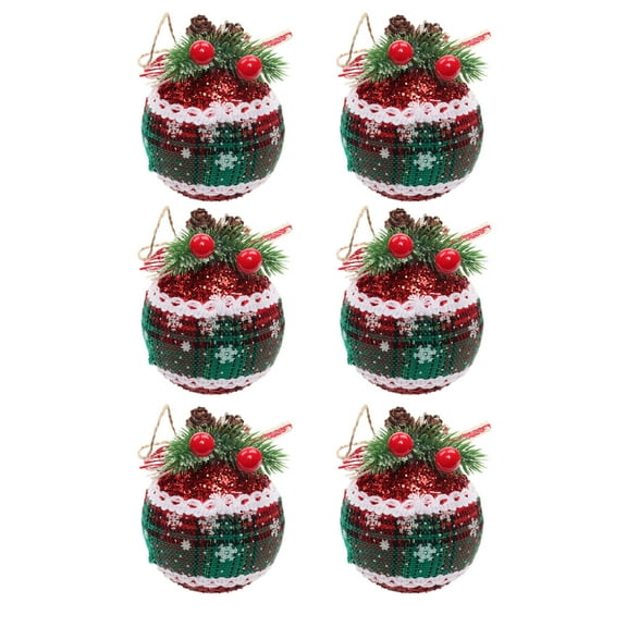 CuiLiyq 6 PCS Christmas Ball Ornaments, Christmas Plaid Balls Decorated With Pine Needles and Berries for Xmas Tree DIY Craft Gifts, for Home Holiday Wedding Party Decorations