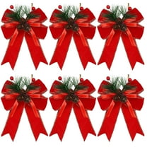 CuiLiyq 6 PCS Christmas Bows with Pine Cones Pine Needles, Xmas Velvet Bows Ribbon Christmas Tree Wreath Decoration, for Xmas Parties Indoor Outdoor Crafts DIY Decor