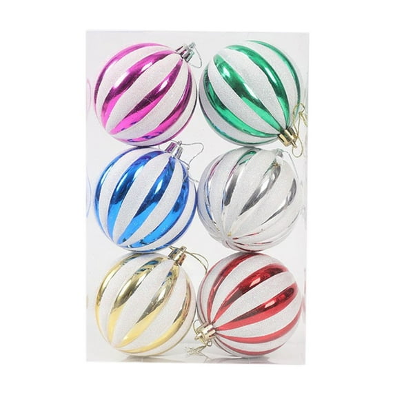 CuiLiyq 6 PCS Christmas Tree Decoration Ball Set, 2.36 Inch Shatterproof Striped Christmas Ball, Xmas Decorative Hanging Ornaments for Indoor Outdoor Home Holiday Wedding Party Decoration (C)