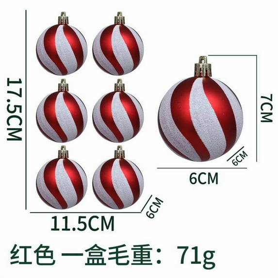CuiLiyq 6 PCS Christmas Tree Ornament Set, 2.36 Inch Glitter Stripe Shatterproof Plastic Balls Pendant, for Indoor Home Holiday Wedding Party Fireplace Decoration, Red