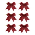 thumbnail image 1 of CuiLiyq 6 PCS Small Christmas Bowties, for Christmas Tree Wreath Gift Wrap Crafts Wedding Party, 3.5" Shiny Bowties for Snack Bags Baking Candy Bags Home Decoration (Red), 1 of 8