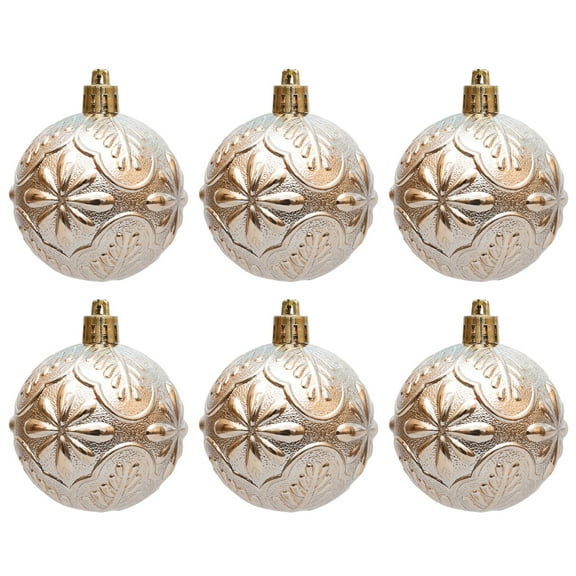 CuiLiyq 6 PCS Vintage Christmas Ornaments for Tree Decorations, 2.36 Inch Shatterproof Snowflake Relief Christmas Ball, Plastic Balls for Home Holiday Wedding Party Decoration (Champagne)