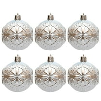 CuiLiyq 6 PCS Vintage Christmas Ornaments for Tree Decorations, 2.36 Inch Shatterproof Snowflake Relief Christmas Ball, Plastic Balls for Home Holiday Wedding Party Decoration (Silver)