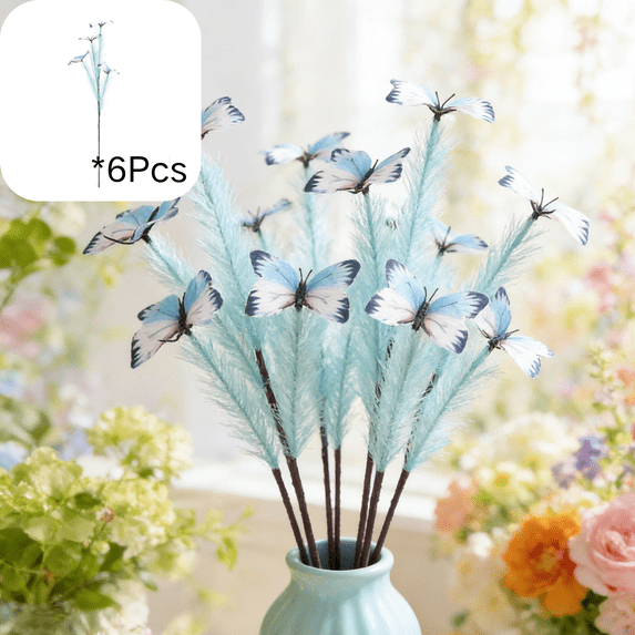 CuiLiyq 6 Pcs Artificial Butterfly Branche, Simulation Branch Stems with Fake Butterfly Floral Arrangement for Vase Filling Home Office Party Decoration (Blue)