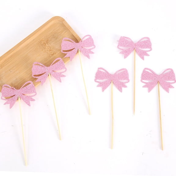 CuiLiyq 6 Pcs Bowknot Cupcake Toppers, Bowknot Cake Toppers Bowknot Cupcake Picks, Bowknot Birthday Party Decorations for Wedding Bridal Engagement Birthday Party Supplies (Pink-E)