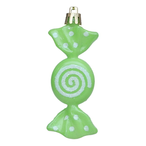 CuiLiyq 6 Pcs Christmas Candy Ornaments, 3.94 Inch Hanging Glitter Candy Cane Decoration, Xmas Tree Ornament with Rope for Home Holiday Party Decoration (Green, Plastic)