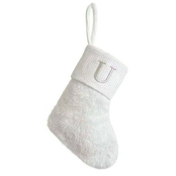 CuiLiyq 7.1 Inches Initials Christmas Stocking, White Personalized Christmas Stockings with Embroidered Letter U, for Xmas Holiday Christmas Tree Fireplace Decor(U)