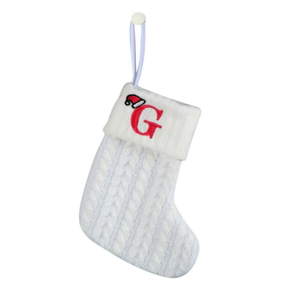 CuiLiyq 7.8" Mini Cute Knit Embroidered Christmas Stocking, Personalized Initial Christmas Stocking Family Holiday Xmas Party Decor (White, Letter-G)