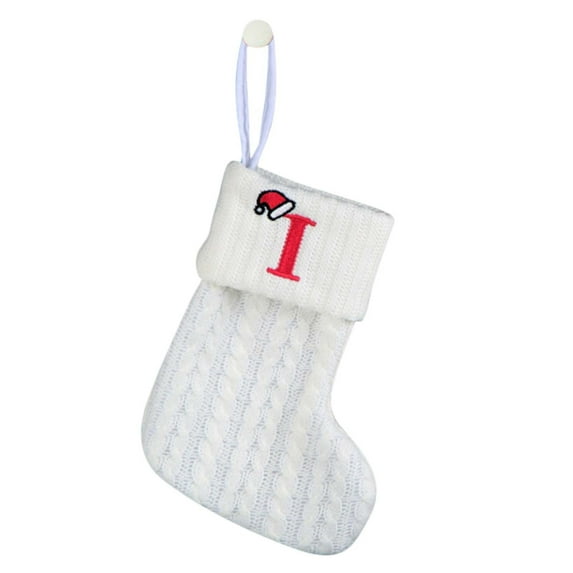 CuiLiyq 7.8" Mini Cute Knit Embroidered Christmas Stocking, Personalized Initial Christmas Stocking Family Holiday Xmas Party Decor (White, Letter-I)
