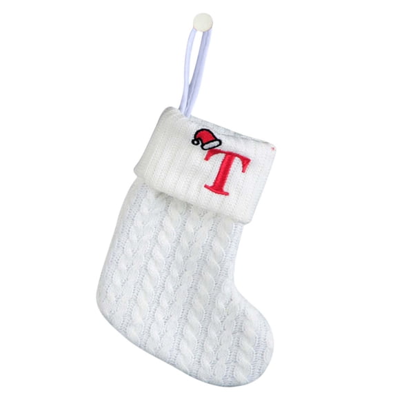 CuiLiyq 7.8" Mini Cute Knit Embroidered Christmas Stocking, Personalized Initial Christmas Stocking Family Holiday Xmas Party Decor (White, Letter-T)