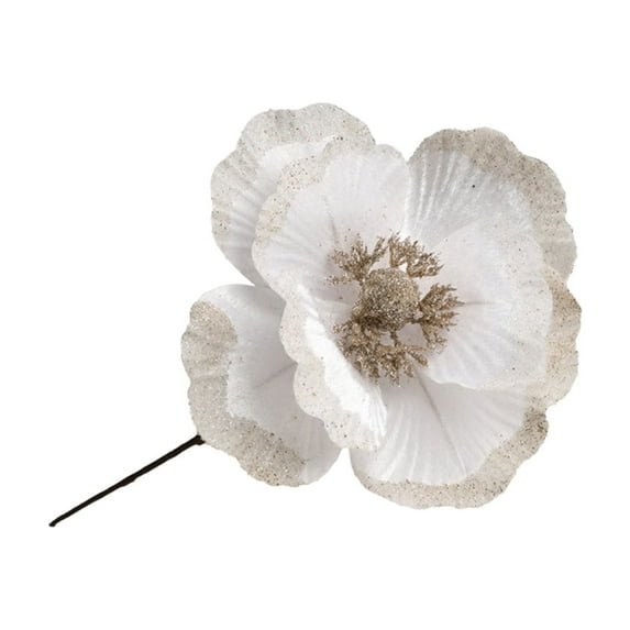 CuiLiyq 7" Poinsettias Artificial Christmas Flowers, 1 Pcs Large Glitter Christmas Poinsettia Picks, Floral Stalk for Christmas Tree Wreath Garland Decorations DIY Ornaments (White)