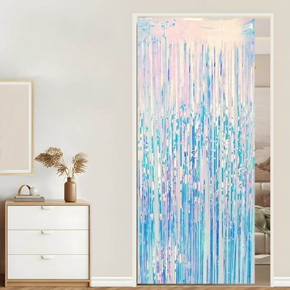 CuiLiyq 78.7" Colorful Gold Foil Fringe Backdrop Curtains, Tinsel Door Streamers, Fringe Doorway Wall Decoration for Birthday Party Wedding Festival Outdoor Indoor Event Decor, Blue