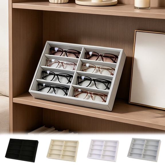 CuiLiyq 8-Slot Eyeglass Display Tray, Sunglass Storage Organizer Box with Velvet Lining, Soft Interior Case for Glasses, Retail Showcase and Dresser Top