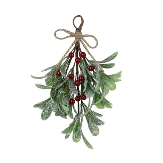 CuiLiyq 9 Inch Artificial Hanging Mistletoe, Artificial Mistletoe Picks Christmas Mistletoe Ornament with Berries, Mistletoe Glitter Hanging for Couple Home Party Decor, Red Berries