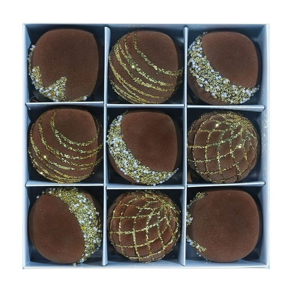 CuiLiyq 9 PCS Velvet Christmas Balls, 3.15" Shatterproof Xmas Bulbs Decorations Set, for Xmas Decorative Hanging Ornaments Christmas Tree Decoration (Brown)