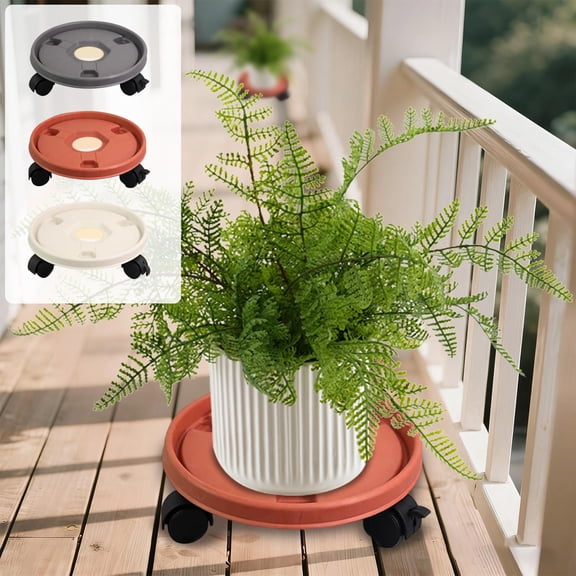 CuiLiyq 9" Round Mobile Plant Caddy Tray, Heavy Duty Plastic Pot Holder with 360 Degree Swivel Casters, Waterproof Raised Edge Design, for Moving Potted Plants Indoors Outdoors (Red)