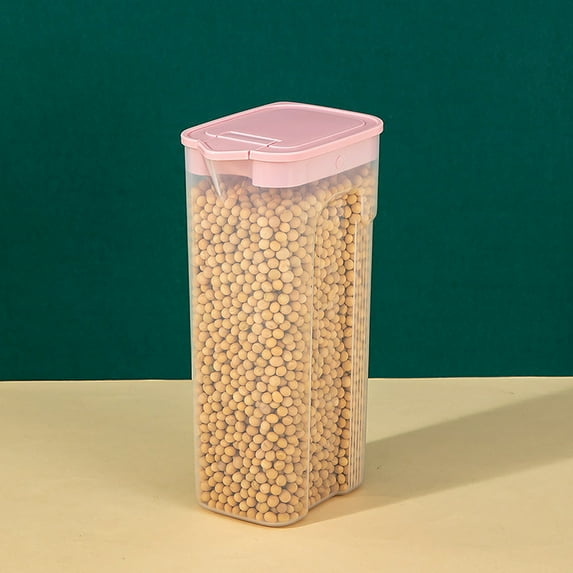 CuiLiyq Airtight Cereal Storage Container with Lid, 9.25 Inch Clear Plastic Kitchen Food Organizer for Grain, Sugar, Flour, Rice, and Snacks (Pink)