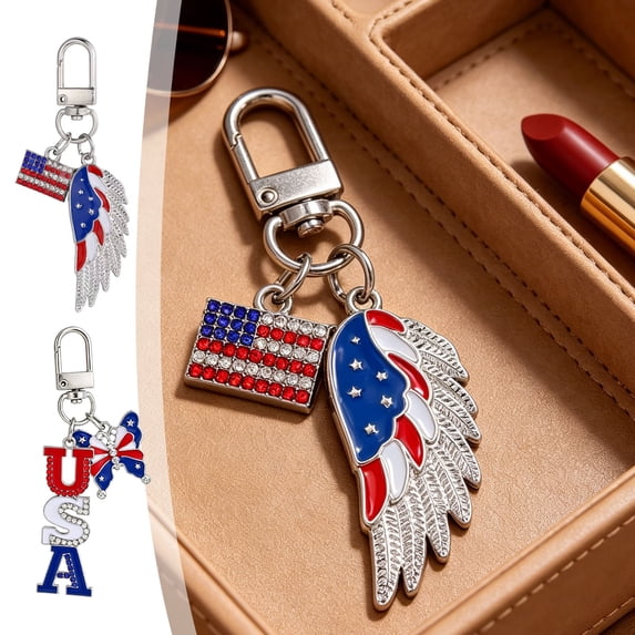 CuiLiyq American Flag Keychain, USA Patriotic Keychains 4th of July Souvenir Accessories Cars Bag Purse, Patriotic Red White Blue Charm for Bags, Keys and Lanyard