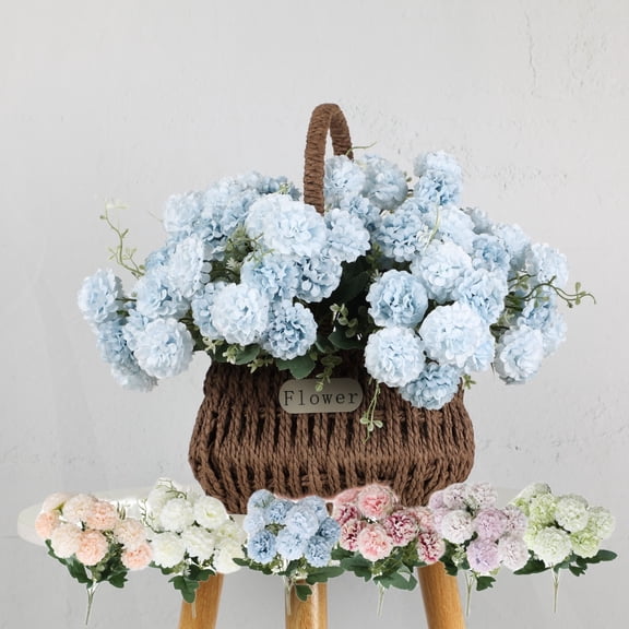 CuiLiyq Artificial Ball Chrysanthemum Flowers, 13.8 Inch Simulation Plastic Bouquet for Wedding Home Furnishings Hotel Lobby Interior Decoration Centerpiece Vase Mantel Decor (Light Blue)