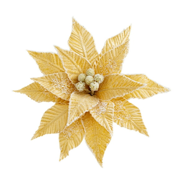 CuiLiyq Artificial Christmas Poinsettia Flowers, Ice Crystal Velvet Christmas Flower, Xmas Ornaments for Home Holiday Wedding Party Tree Wreath Decoration (Gold)