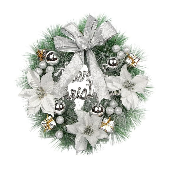 CuiLiyq Artificial Christmas Wreath with Bow, Christmas Party Decor, Front Door Wall Window Hanging Christmas Wreath Indoor Outdoor Decoration Gift (White)