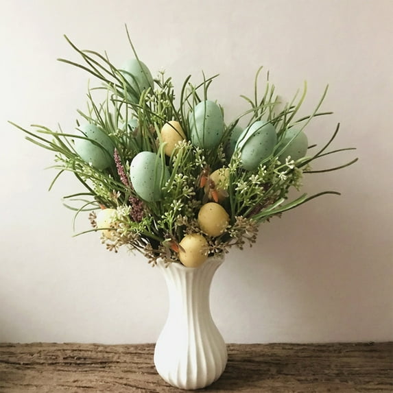 CuiLiyq Artificial Easter Spray Picks Vine with Pastel Easter Eggs and Berries, 1 Pack Decorative Spring Floral Stems, Twig Branches for Floral Arrangement, Centerpiece Wreath Decoration (A)