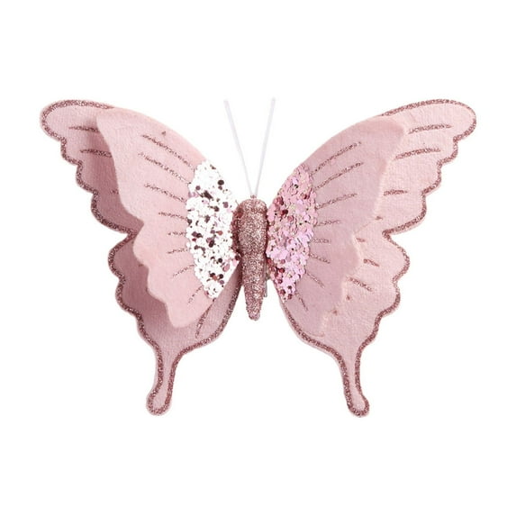 CuiLiyq Artificial Glitter Butterflies Ornaments, for Christmas Tree Decoration Wreath Crafts Birthday Party Decor, for Floral Arrangements and DIY Decorations (Pink)