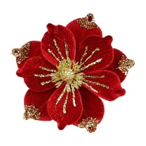 CuiLiyq Artificial Glitter Magnolia Flower, Christmas Poinsettia Ornaments, for Christmas Tree Wreath Holiday DIY Decoration (Red)