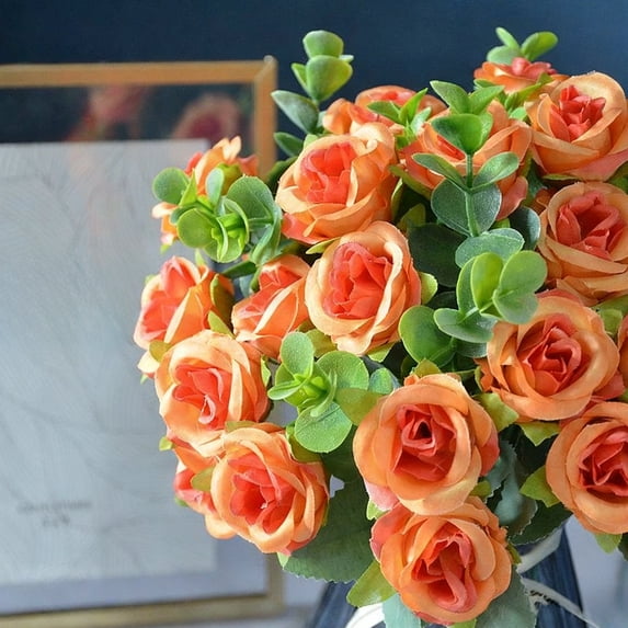 CuiLiyq Artificial Money Rose Bouquet, 12 Inch Silk Flower Bunch, Fake Flowers for Wedding Home Party Table Decor (Orange)