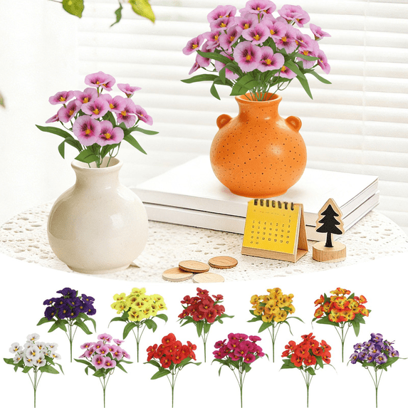 CuiLiyq Artificial Pansy Flower Bunch, Silk Floral Picks for Wedding Centerpieces, Hotel Decor, Home Vase Arrangements, Faux Plants Ornament