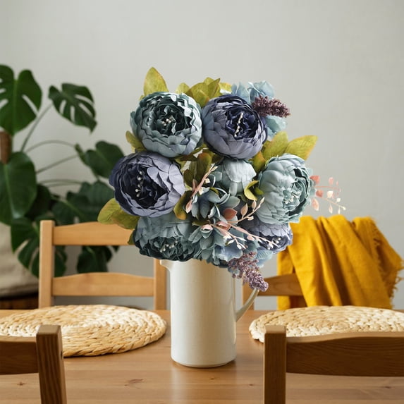 CuiLiyq Artificial Peony Flower Stems, Faux Silk Mini Ranunculus Bulk Fake Wedding Filler Flowers for DIY Cream Bouquets, Centerpieces, Bridal Shower Decorations and Arrangements (Blue)