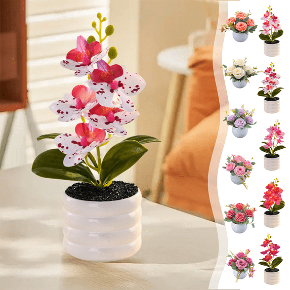CuiLiyq Artificial Potted Plants, Phalaenopsis Orchid Bonsai with Flexible Stems and Weighted Pot for Home Office Wedding Table Shelf Decor