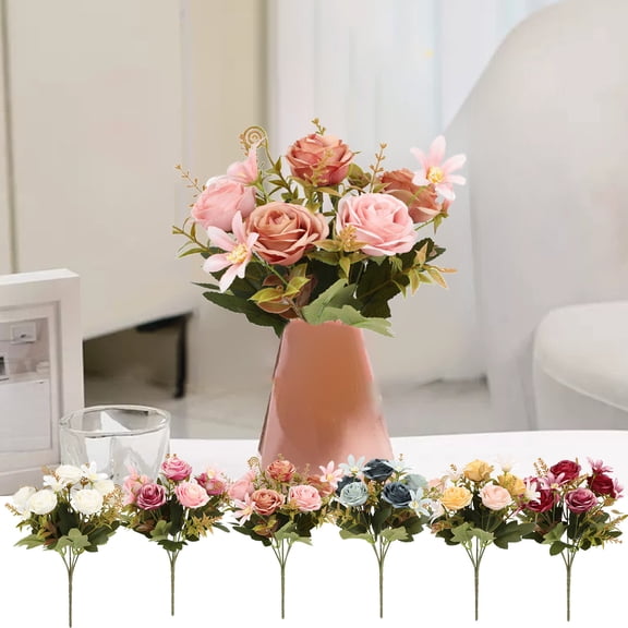 CuiLiyq Artificial Rose Flower Bundle, 10.6 Inch Simulation Plastic Fake Flowers Bouquet for Wedding Home Furnishings Hotel Lobby Interior Decoration Table Centerpiece Vase Decor (Red)