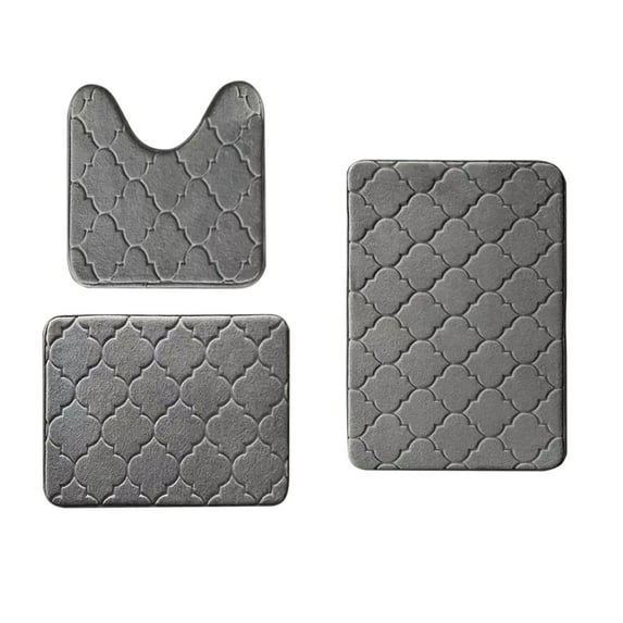 CuiLiyq Bathroom Rugs Mat Set 3 Piece Gray, Memory Foam Bath Mats Sets, Non Slip Water Absorbent Washable Bath Rugs for Sink, Toilet and Bedroom Floor (Gray)