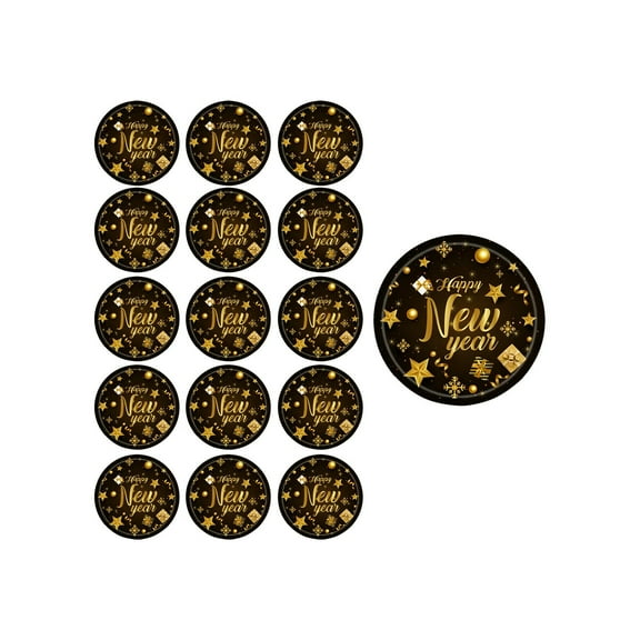 CuiLiyq Black and Gold Party Tableware Set, 16 Pcs 7" Disposable Paper Plates, for Dessert Dinner Dinnerware Party Supplies Set Gift Serve (7 Inch Plates)