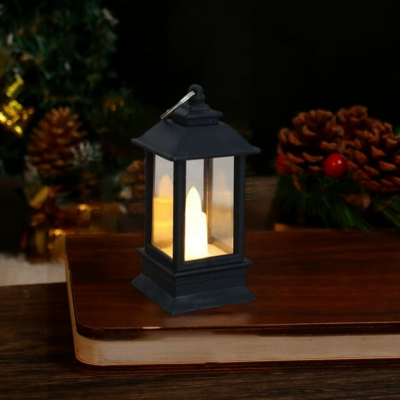 CuiLiyq Black Mini Lanterns with LED Candles, 1 Pack Farmhouse Outdoor Lantern for Porch, Decorative Hanging Vintage Lantern Centerpiece Battery Powered for Wedding Table (1.6" x 3.7", Black)