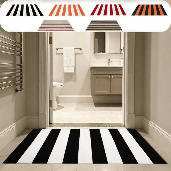 CuiLiyq Black and White Striped Rug, 31.5" x 19.7" Washable Rug for Front Porch Decor, Absorbent Floor Mat for Bathroom Shower Door Entryway Kitchen
